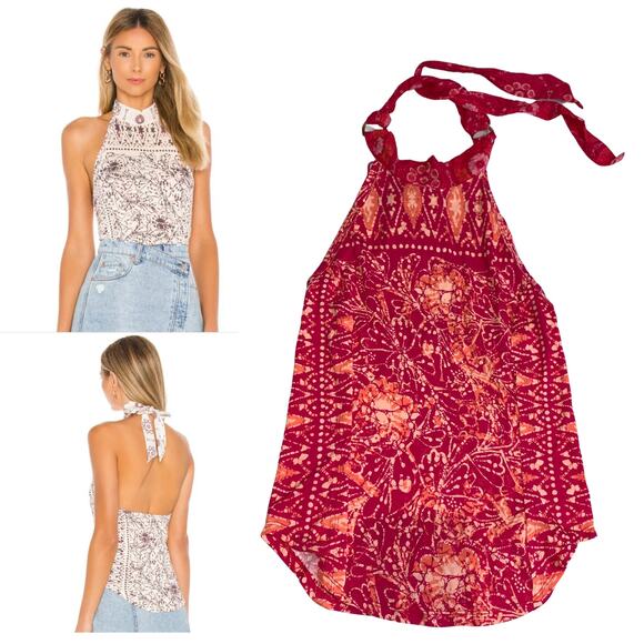 Free People Tank top Madagascar Halter strawberry combo XS NWT red - Picture 1 of 9